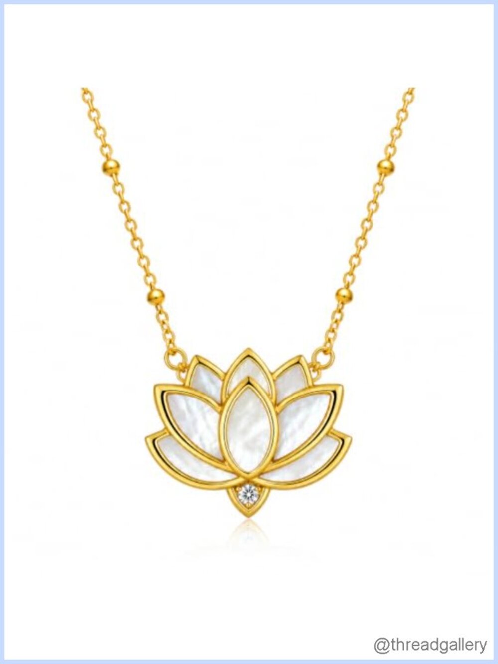 Mother of Pearl Lotus Pendant Necklace 18k Gold Plated Adjustable Chain